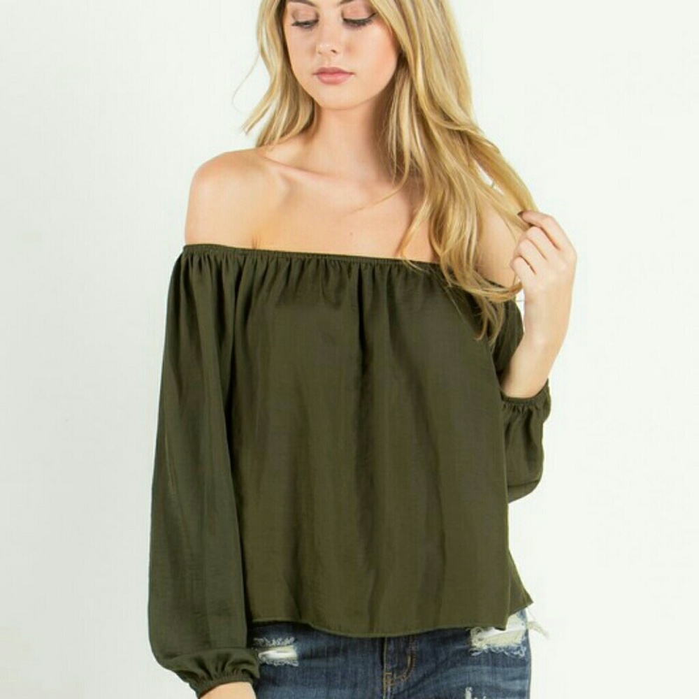 New olive off the shoulder top
